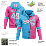 Custom Pink White-Sky Blue Split Ripped Pattern Baseball Pullover Sweatshirt Hoodie