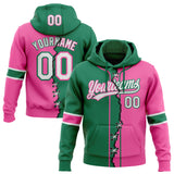 Custom Pink White-Kelly Green Split Ripped Pattern Baseball Pullover Sweatshirt Hoodie