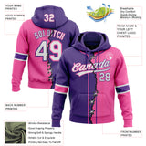 Custom Pink White-Purple Split Ripped Pattern Baseball Pullover Sweatshirt Hoodie