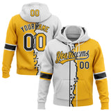 Custom Gold Black-White Split Ripped Pattern Baseball Pullover Sweatshirt Hoodie