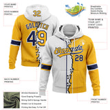 Custom Gold Navy-White Split Ripped Pattern Baseball Pullover Sweatshirt Hoodie