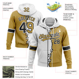 Custom Old Gold Black-White Split Ripped Pattern Baseball Pullover Sweatshirt Hoodie