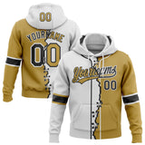 Custom Old Gold Black-White Split Ripped Pattern Baseball Pullover Sweatshirt Hoodie