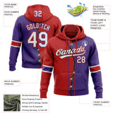 Custom Purple White-Red Split Ripped Pattern Baseball Pullover Sweatshirt Hoodie