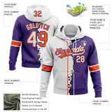 Custom Purple White-Orange Split Ripped Pattern Baseball Pullover Sweatshirt Hoodie