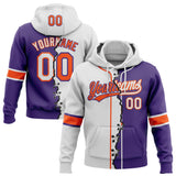 Custom Purple White-Orange Split Ripped Pattern Baseball Pullover Sweatshirt Hoodie