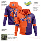 Custom Purple Orange-White Split Ripped Pattern Baseball Pullover Sweatshirt Hoodie