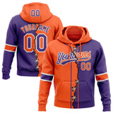 Custom Purple Orange-White Split Ripped Pattern Baseball Pullover Sweatshirt Hoodie
