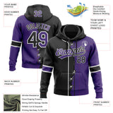 Custom Purple Black-White Split Ripped Pattern Baseball Pullover Sweatshirt Hoodie