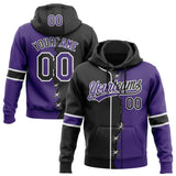 Custom Purple Black-White Split Ripped Pattern Baseball Pullover Sweatshirt Hoodie