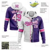 Custom Purple White-Pink Split Ripped Pattern Baseball Pullover Sweatshirt Hoodie