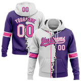 Custom Purple White-Pink Split Ripped Pattern Baseball Pullover Sweatshirt Hoodie