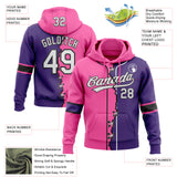Custom Purple White Pink-Black Split Ripped Pattern Baseball Pullover Sweatshirt Hoodie