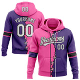 Custom Purple White Pink-Black Split Ripped Pattern Baseball Pullover Sweatshirt Hoodie