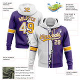 Custom Purple White-Gold Split Ripped Pattern Baseball Pullover Sweatshirt Hoodie
