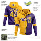 Custom Purple Gold-White Split Ripped Pattern Baseball Pullover Sweatshirt Hoodie