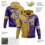 Custom Purple Old Gold-White Split Ripped Pattern Baseball Pullover Sweatshirt Hoodie
