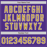 Custom Purple Old Gold-White Split Ripped Pattern Baseball Pullover Sweatshirt Hoodie