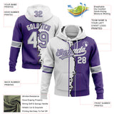 Custom Purple White-Gray Split Ripped Pattern Baseball Pullover Sweatshirt Hoodie