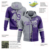 Custom Purple Gray-White Split Ripped Pattern Baseball Pullover Sweatshirt Hoodie