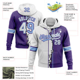 Custom Purple White-Light Blue Split Ripped Pattern Baseball Pullover Sweatshirt Hoodie