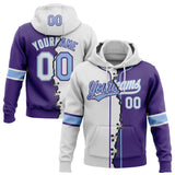 Custom Purple White-Light Blue Split Ripped Pattern Baseball Pullover Sweatshirt Hoodie