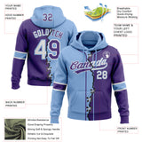 Custom Purple White-Light Blue Split Ripped Pattern Baseball Pullover Sweatshirt Hoodie