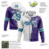 Custom Purple White-Teal Split Ripped Pattern Baseball Pullover Sweatshirt Hoodie