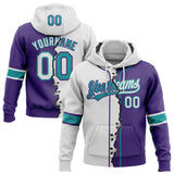 Custom Purple White-Teal Split Ripped Pattern Baseball Pullover Sweatshirt Hoodie