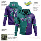 Custom Purple Teal-White Split Ripped Pattern Baseball Pullover Sweatshirt Hoodie