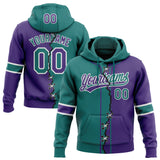 Custom Purple Teal-White Split Ripped Pattern Baseball Pullover Sweatshirt Hoodie
