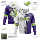 Custom Purple White-Neon Green Split Ripped Pattern Baseball Pullover Sweatshirt Hoodie