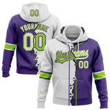 Custom Purple White-Neon Green Split Ripped Pattern Baseball Pullover Sweatshirt Hoodie