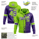 Custom Purple Neon Green-White Split Ripped Pattern Baseball Pullover Sweatshirt Hoodie