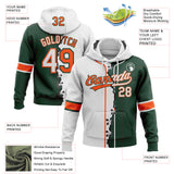 Custom Green White-Orange Split Ripped Pattern Baseball Pullover Sweatshirt Hoodie