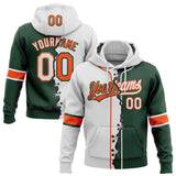 Custom Green White-Orange Split Ripped Pattern Baseball Pullover Sweatshirt Hoodie