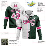 Custom Green White-Pink Split Ripped Pattern Baseball Pullover Sweatshirt Hoodie