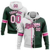 Custom Green White-Pink Split Ripped Pattern Baseball Pullover Sweatshirt Hoodie