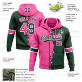 Custom Green Pink-White Split Ripped Pattern Baseball Pullover Sweatshirt Hoodie