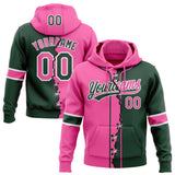 Custom Green Pink-White Split Ripped Pattern Baseball Pullover Sweatshirt Hoodie