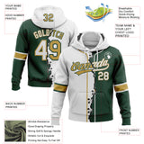 Custom Green White-Old Gold Split Ripped Pattern Baseball Pullover Sweatshirt Hoodie