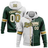 Custom Green White-Old Gold Split Ripped Pattern Baseball Pullover Sweatshirt Hoodie