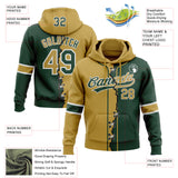 Custom Green Old Gold-White Split Ripped Pattern Baseball Pullover Sweatshirt Hoodie
