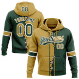 Custom Green Old Gold-White Split Ripped Pattern Baseball Pullover Sweatshirt Hoodie