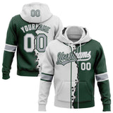 Custom Green White-Gray Split Ripped Pattern Baseball Pullover Sweatshirt Hoodie
