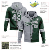 Custom Green Gray-White Split Ripped Pattern Baseball Pullover Sweatshirt Hoodie