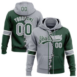 Custom Green Gray-White Split Ripped Pattern Baseball Pullover Sweatshirt Hoodie