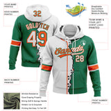Custom Kelly Green White-Orange Split Ripped Pattern Baseball Pullover Sweatshirt Hoodie