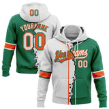 Custom Kelly Green White-Orange Split Ripped Pattern Baseball Pullover Sweatshirt Hoodie