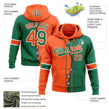 Custom Kelly Green Orange-White Split Ripped Pattern Baseball Pullover Sweatshirt Hoodie